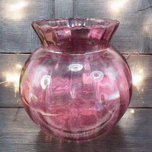 Pilgrim Glass Ribbed Cranberry Vase Candle Holder Votive Glassware Vintage Decor